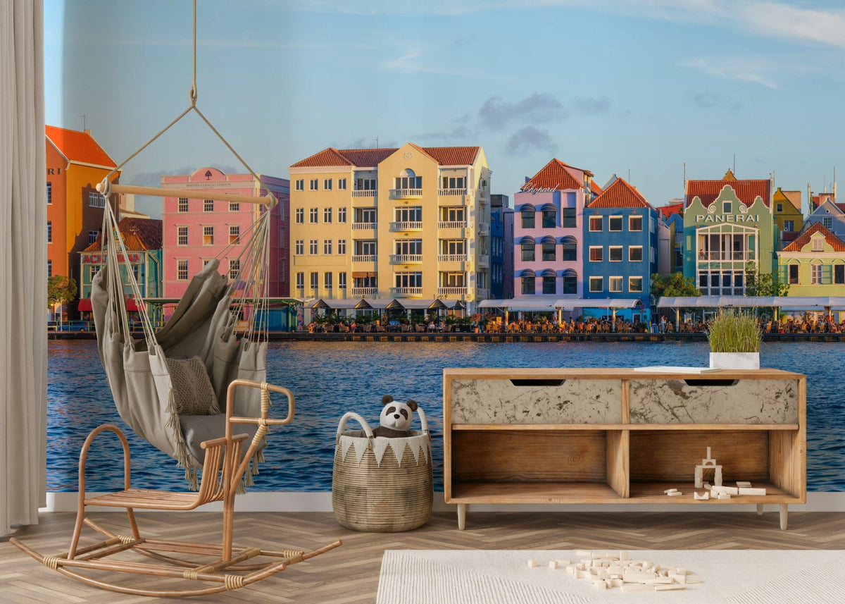 Scenic Willemstad Waterfront Wall Mural with colorful houses GD5050