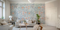 The wallpaper is installed in a formal, elegant living room.

