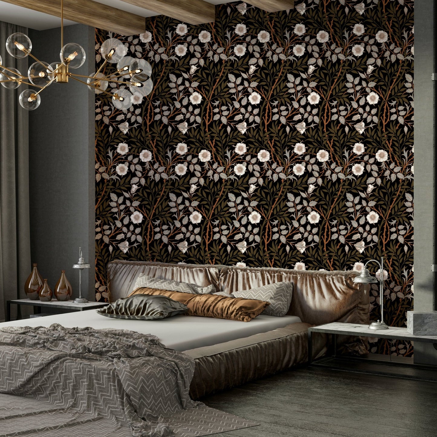 The image shows a repeating design with sweet briar roses and leaves.

