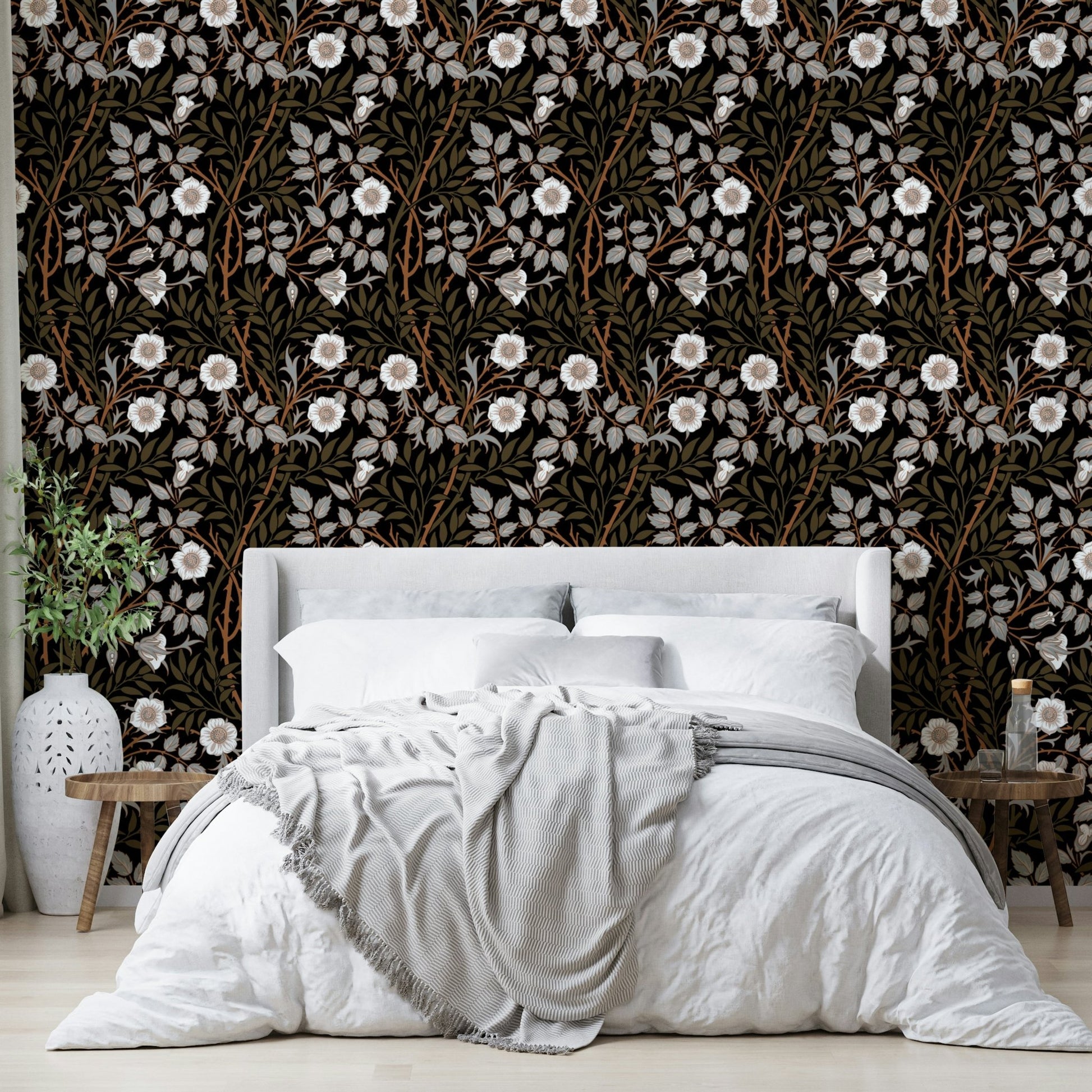 The wallpaper is installed in a formal, elegant living room.

