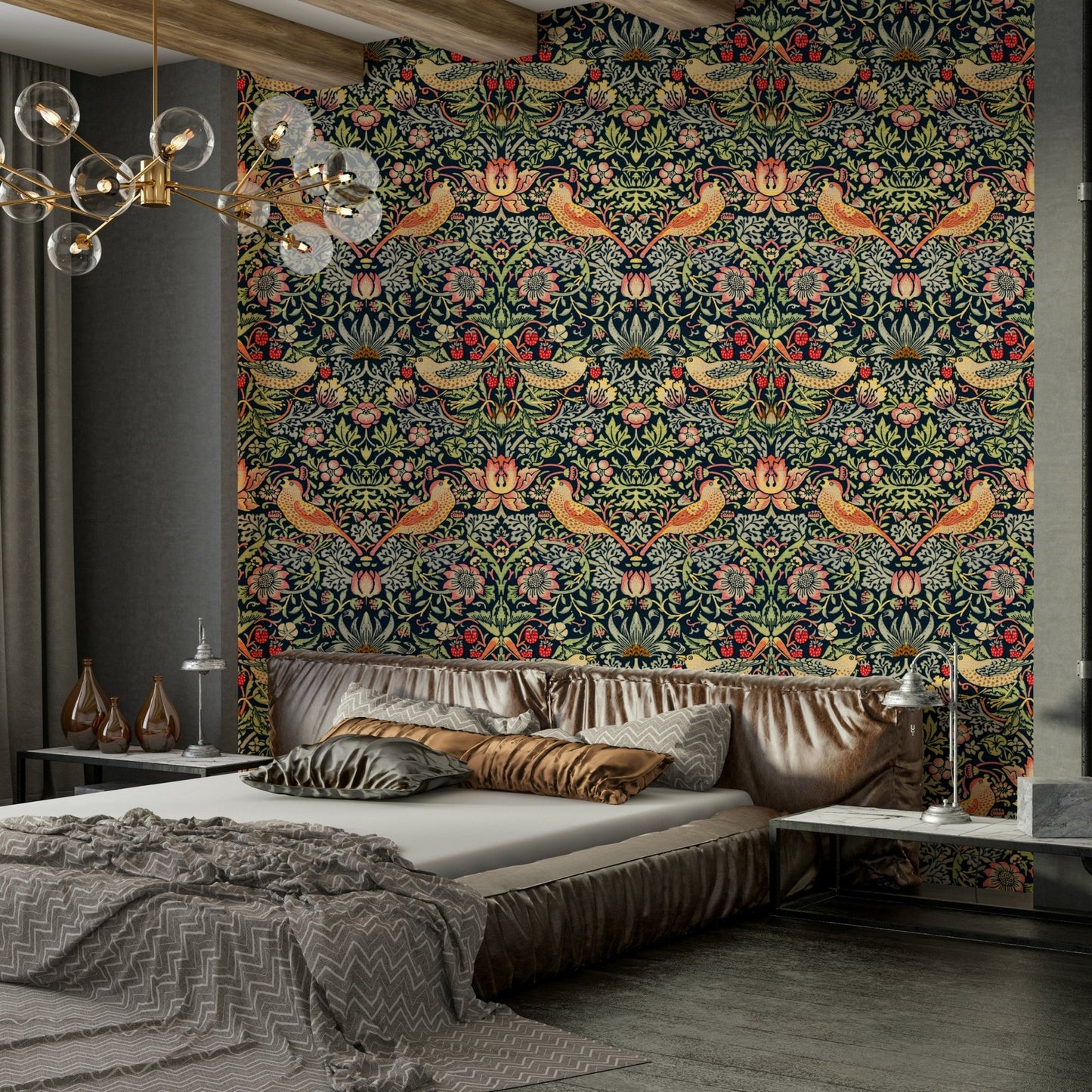 The room's lighting highlights the classic feel of the pattern.

