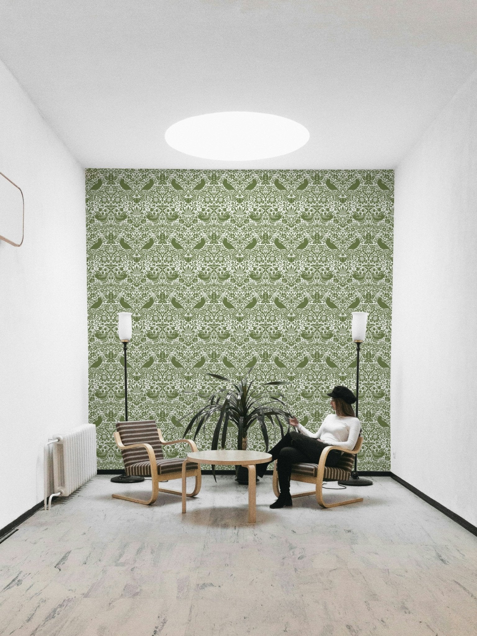 The room's lighting highlights the classic feel of the pattern.

