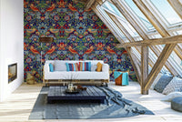 The mural extends across the entire wall, creating a clean backdrop.

