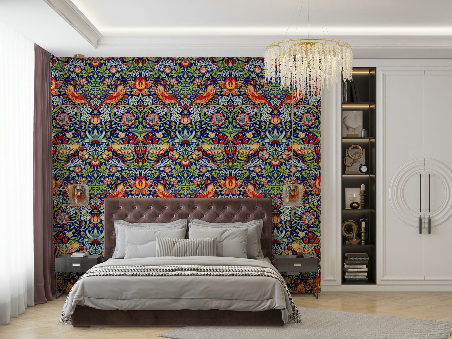 The room's lighting highlights the classic feel of the pattern.

