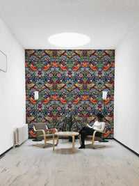 The wallpaper is installed in a formal, elegant living room.

