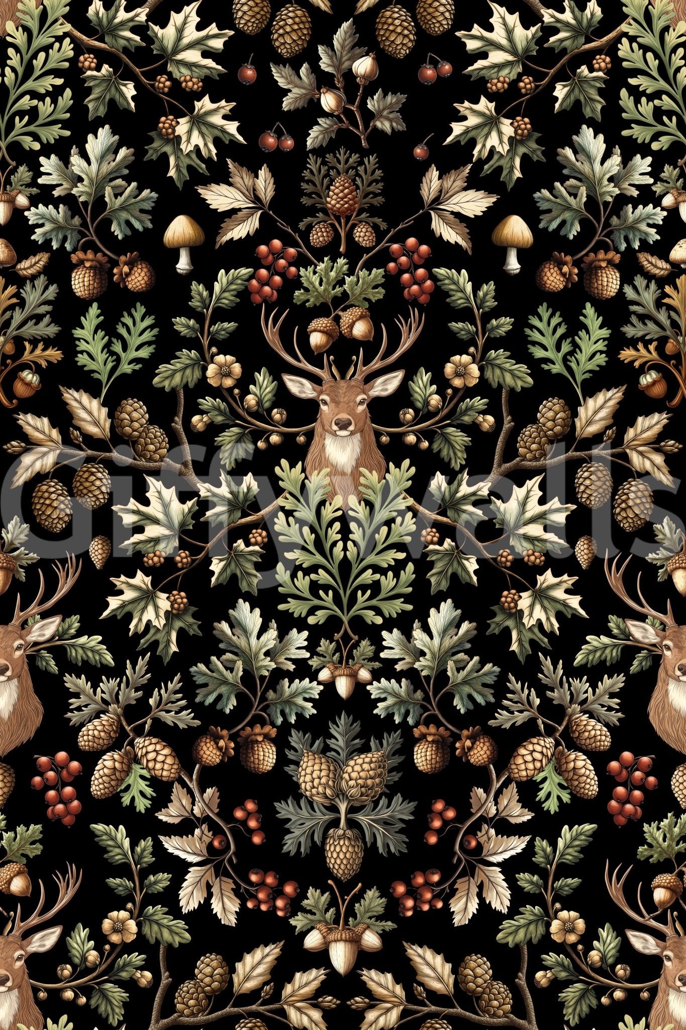A seamless pattern of trees and leaves on a wall

