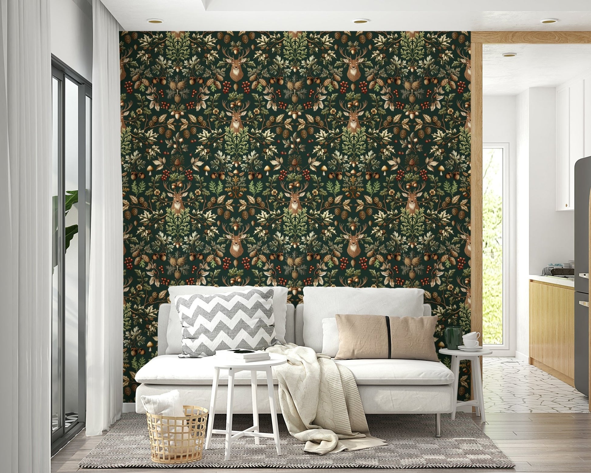 Close-up of a detailed woodland pattern in a lush green color GD4014

