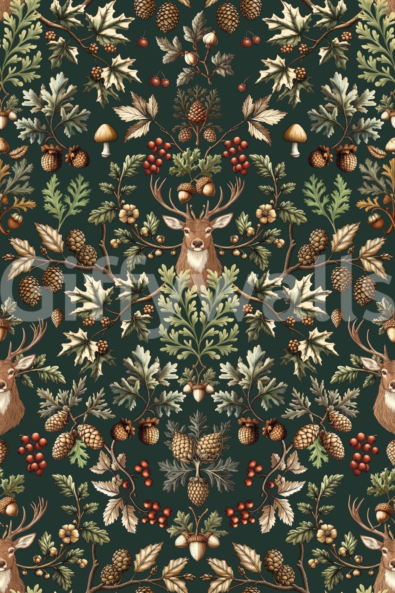 A seamless pattern of trees and leaves on a wall GD4014

