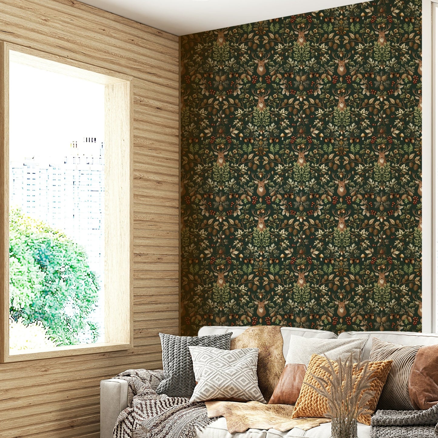 A sophisticated dining room decorated with a William Morris mural GD4014


