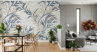 Dining area styled in Willow Branch Serenity wall mural with beige willow fronds, GD9032
