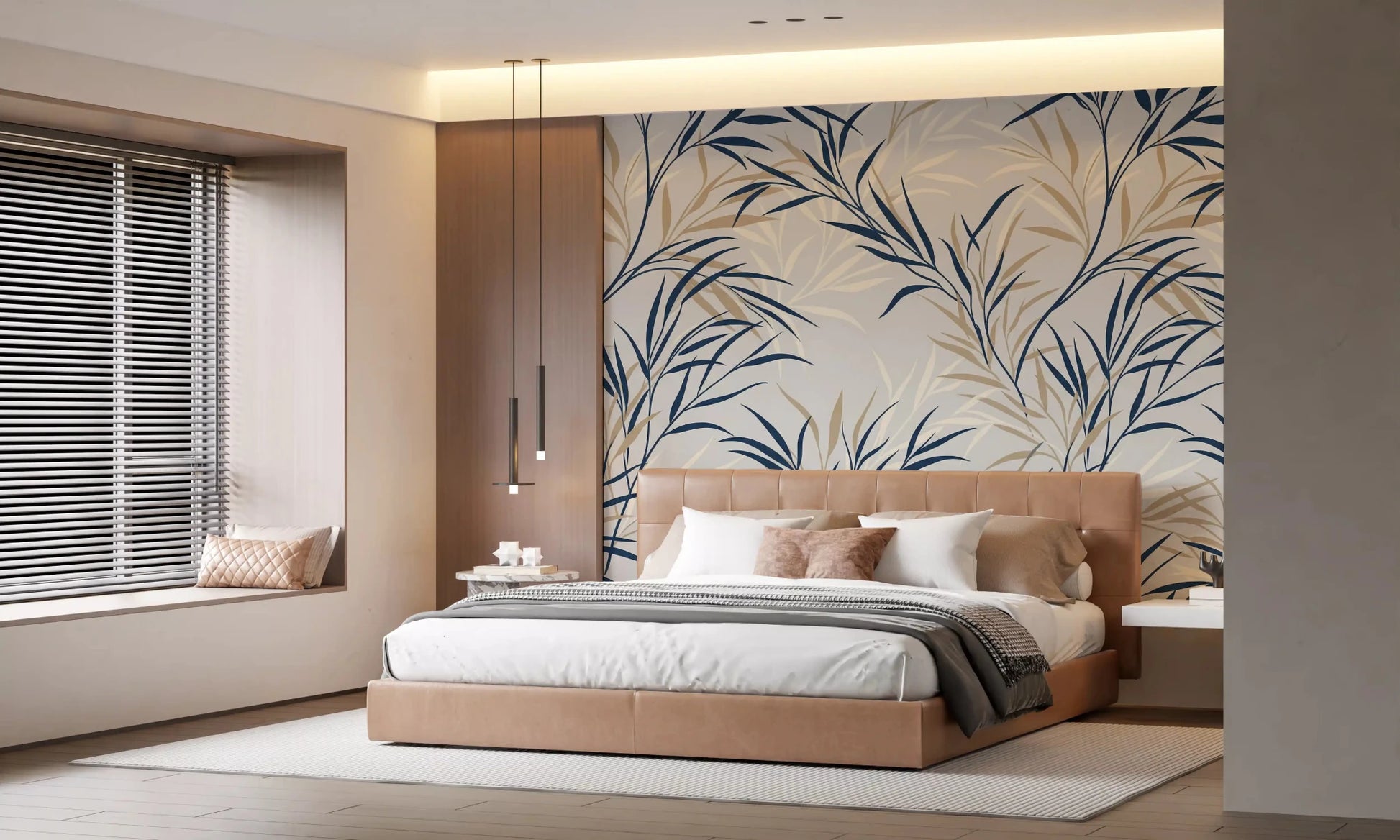 Botanical Willow Branch Serenity wall mural with soft neutral contrast, GD9032