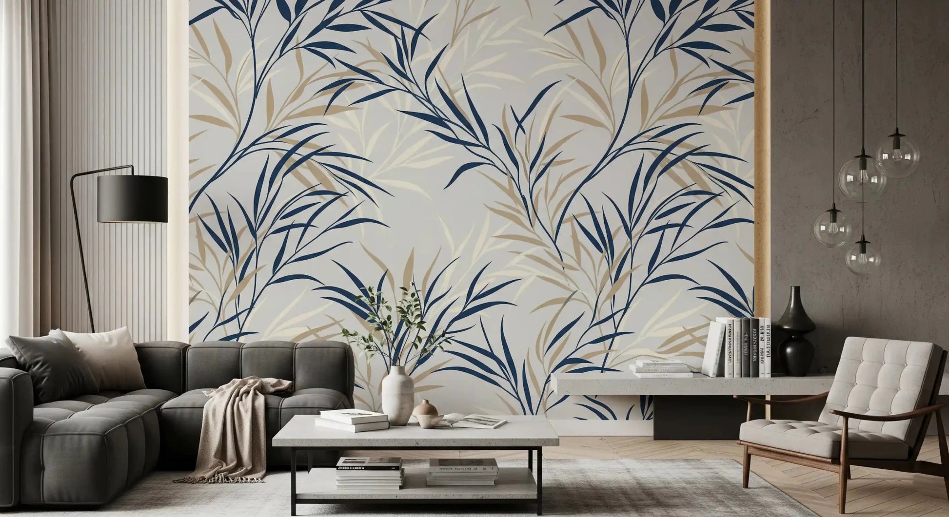Willow Branch Serenity wall mural showing layered willow leaves in motion, GD9032