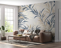 Navy and beige leaves shape this Willow Branch Serenity wall mural, GD9032