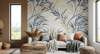 Calm Willow Branch Serenity wall mural in beige and blue leaf silhouettes, GD9032