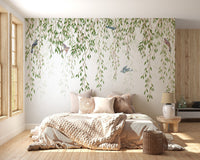 Elegant willow branches and birds wallpaper mural