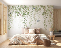 Elegant willow branches and birds wallpaper mural