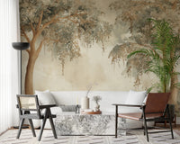 Home office featuring Willow Dreams wall mural with muted foliage and soft depth