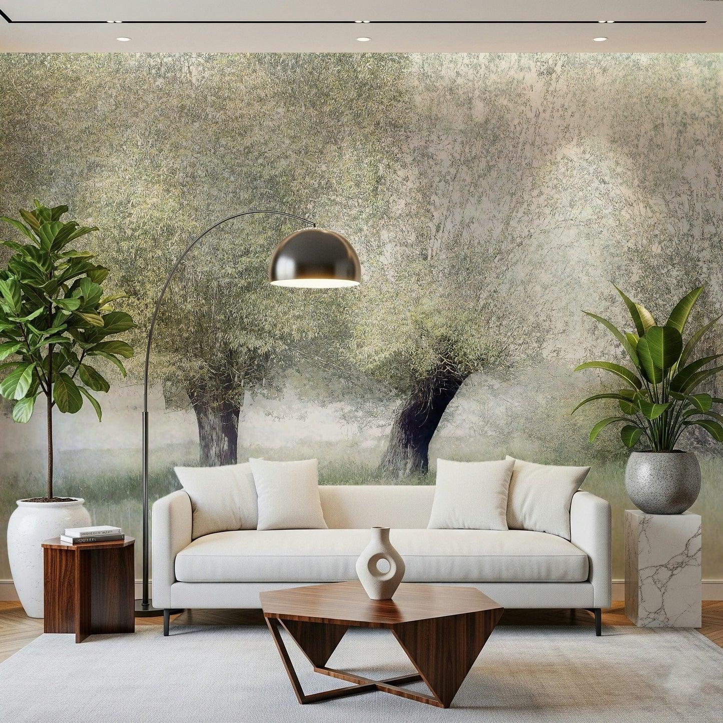 A beautiful modern art wall mural of delicate lines.