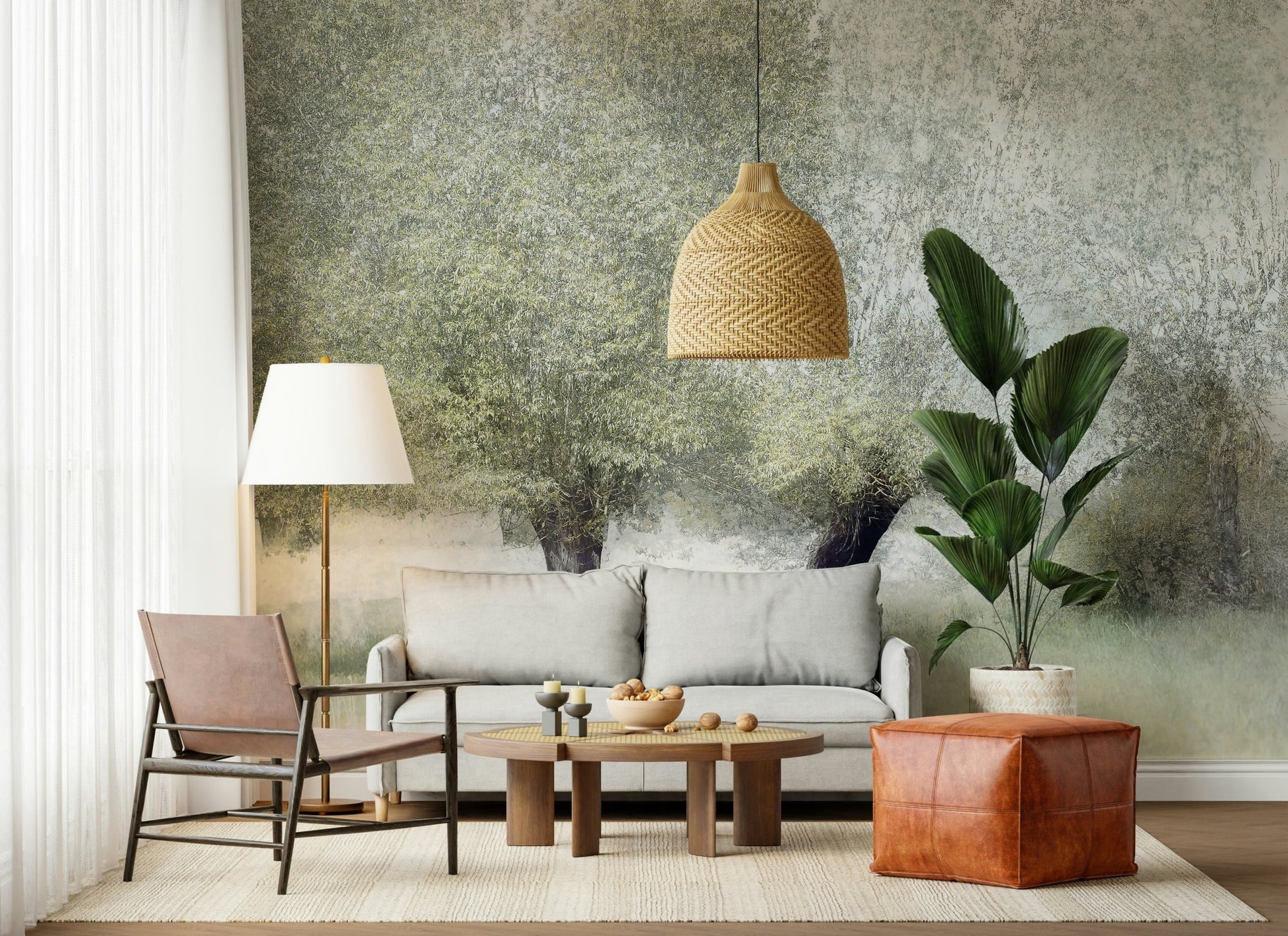 A beautiful subtle willow wallpaper mural with a flowing, whispering pattern.