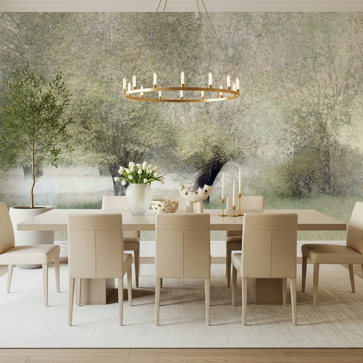A serene botanical pattern wall mural for your decor.