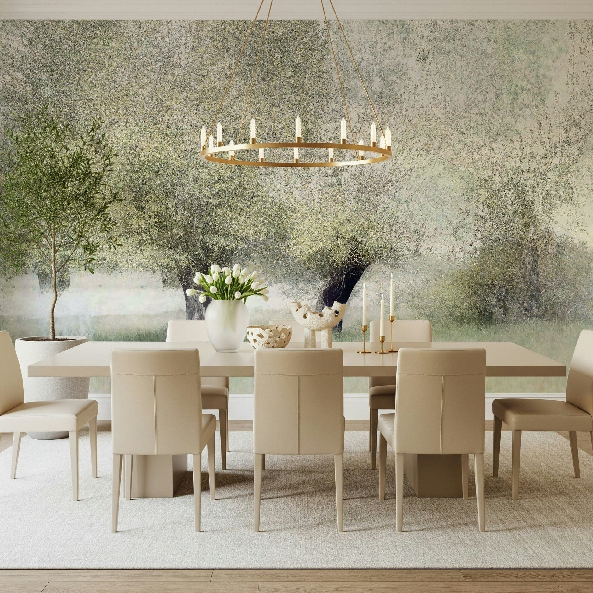 A serene botanical pattern wall mural for your decor.