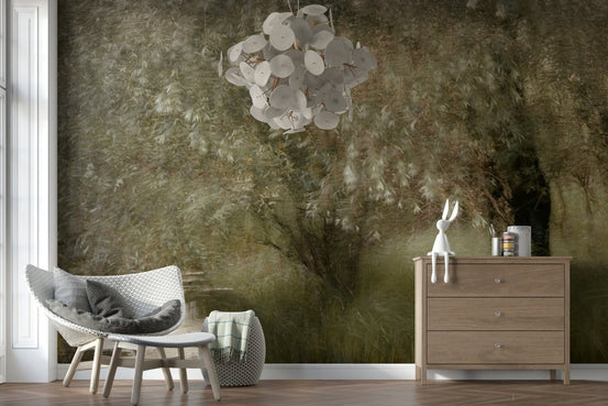 A beautiful subtle willow leaf wallpaper mural for a modern home., GD5590