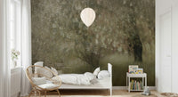 A contemplative botanical pattern wallpaper mural for a feature wall.