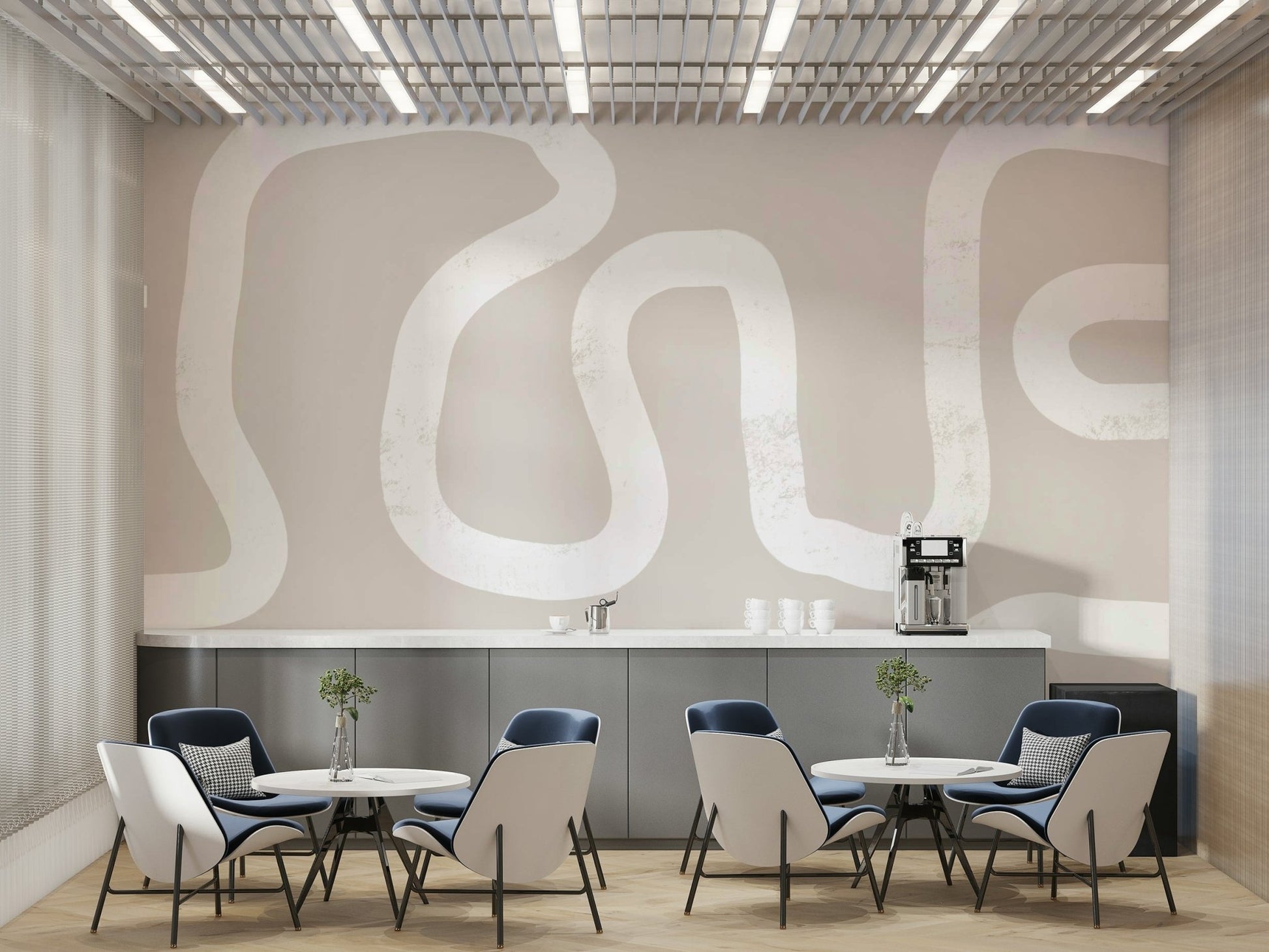 A peaceful abstract design mural on decorative wallpaper.

