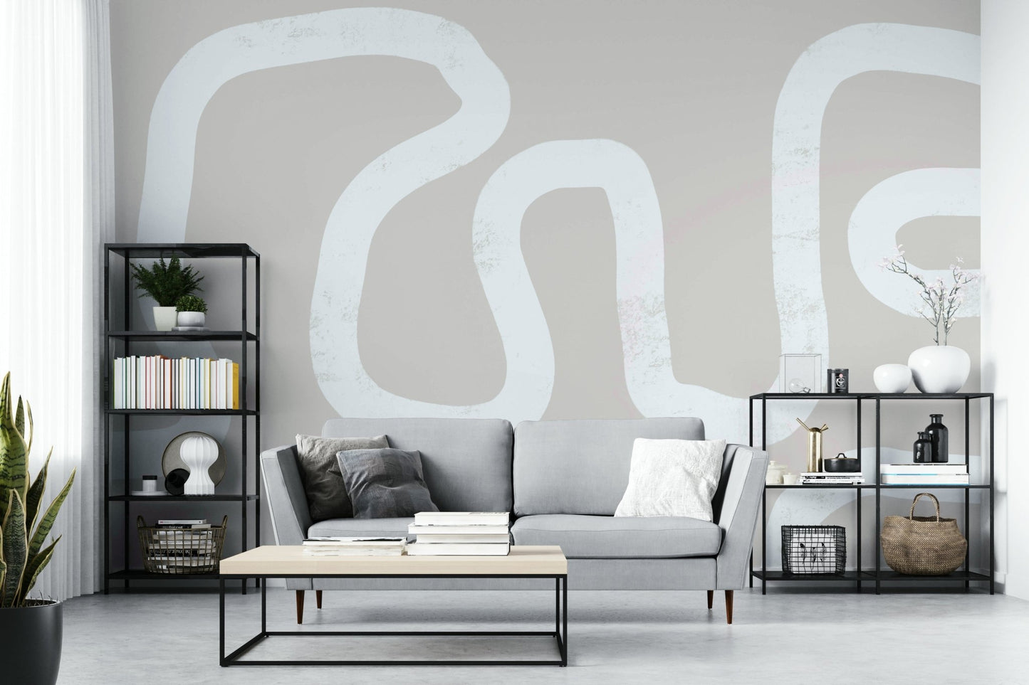 A calming abstract design wallpaper mural that defines a space.

