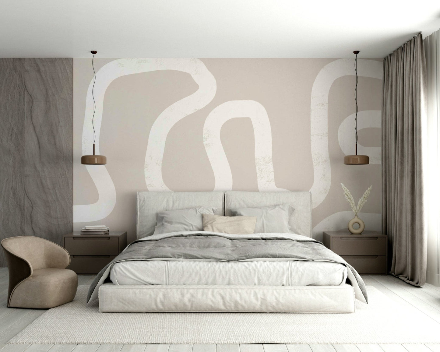 A graceful subtle texture wall mural in soft, tranquil tones.

