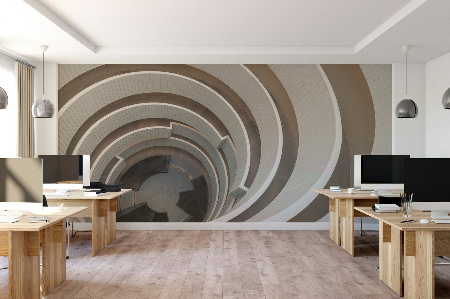 Artistic stairs wall mural with swirl view

