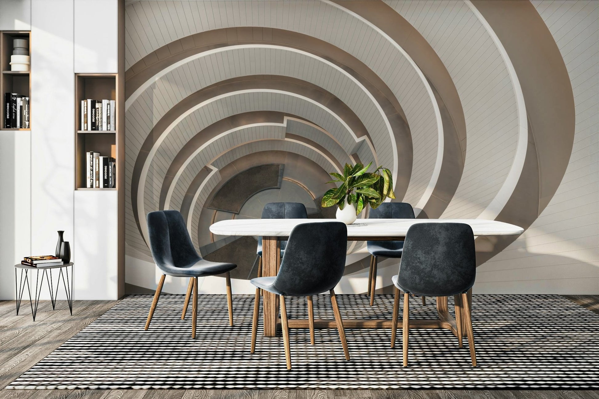 Downward spiral stairs wallpaper mural

