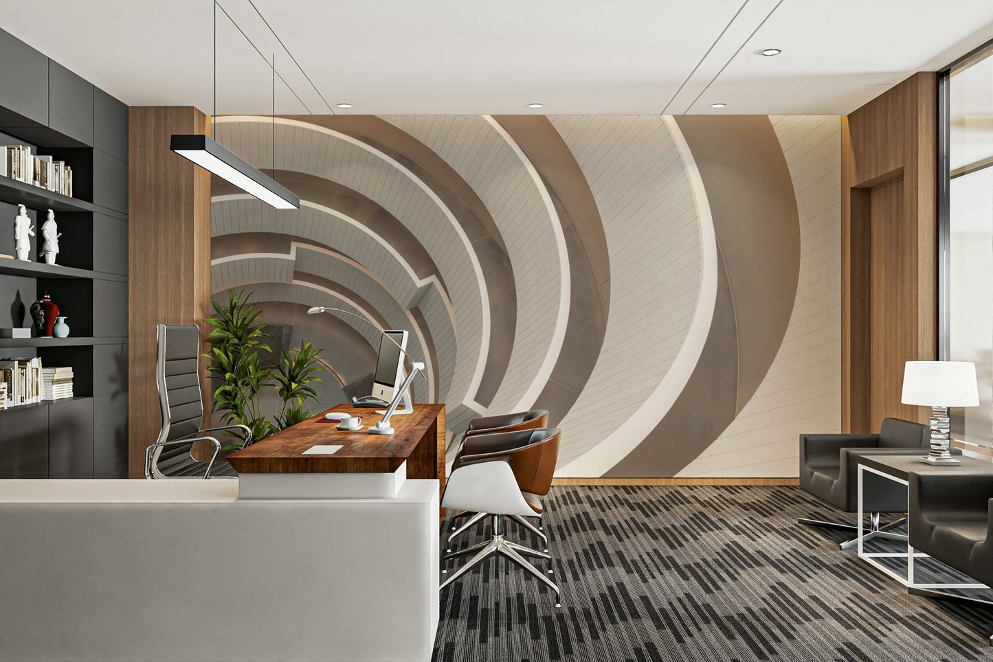 Architectural staircase swirl wallpaper

