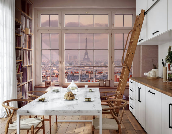 Window to Paris wall mural showing the Eiffel Tower through a paned frame GD7396
