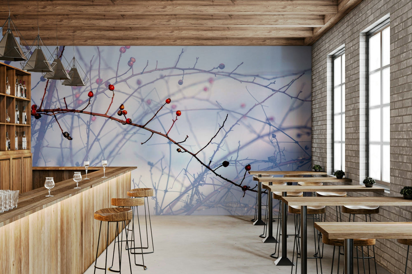 Winter Berries on Twigs - Nature Photography Print Wall Mural