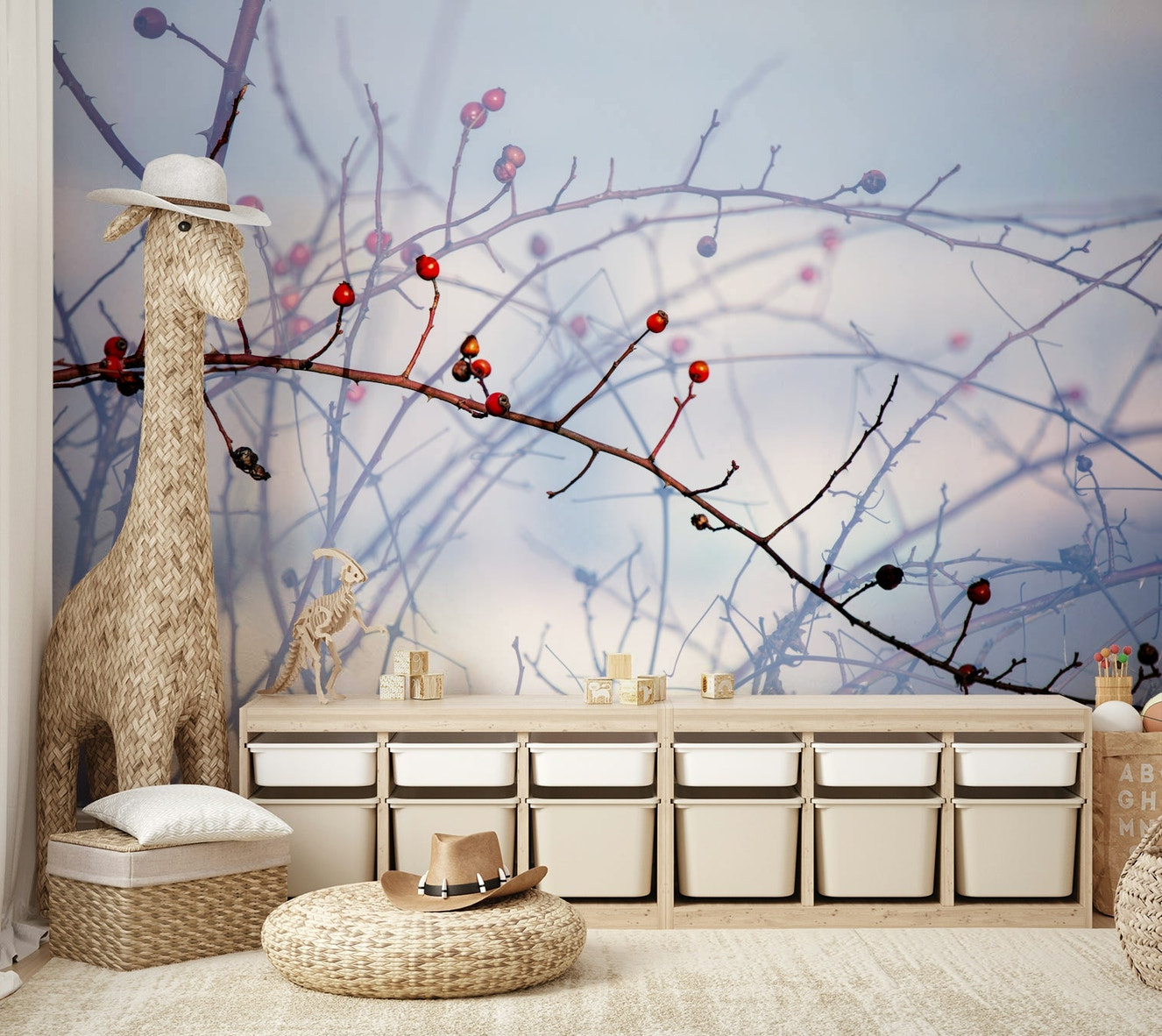 Winter Berries on Twigs - Nature Photography Print Wall Mural