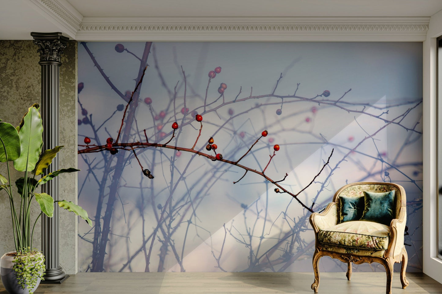 Winter Berries on Twigs - Nature Photography Print Wall Mural