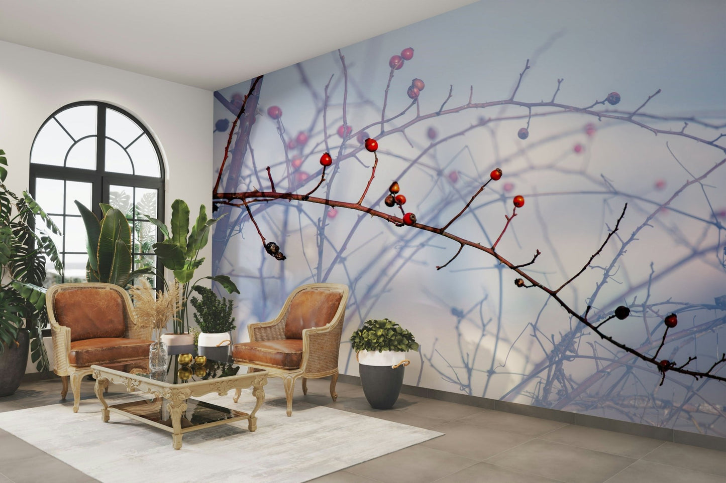 Winter Berries on Twigs - Nature Photography Print Wall Mural