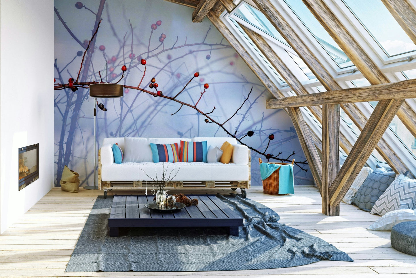 Winter Berries on Twigs - Nature Photography Print Wall Mural