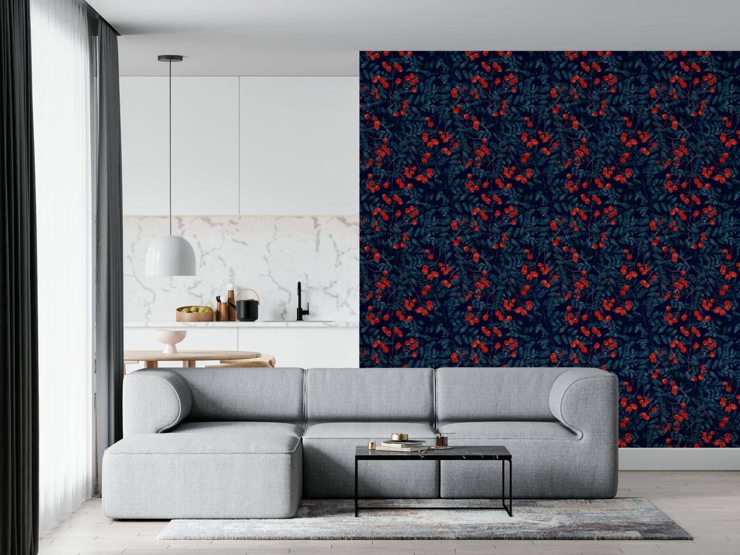 Winter Berries Wallpaper wallpaper mural with white background.