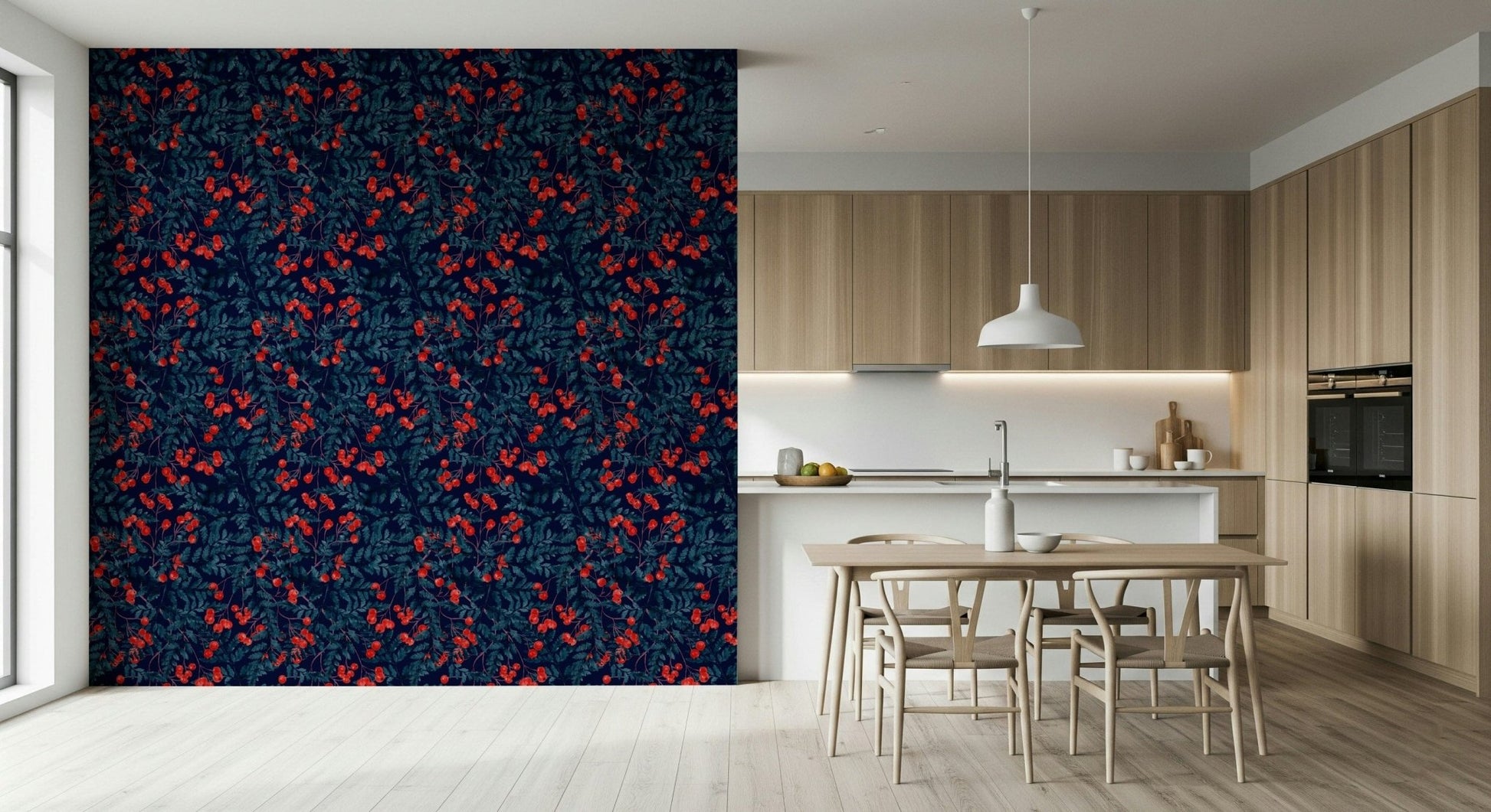 Winter Berries Wallpaper wallpaper mural with green leaf accents.