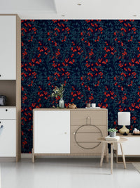 Winter Berries Wallpaper wallpaper mural in a modern flat lounge.