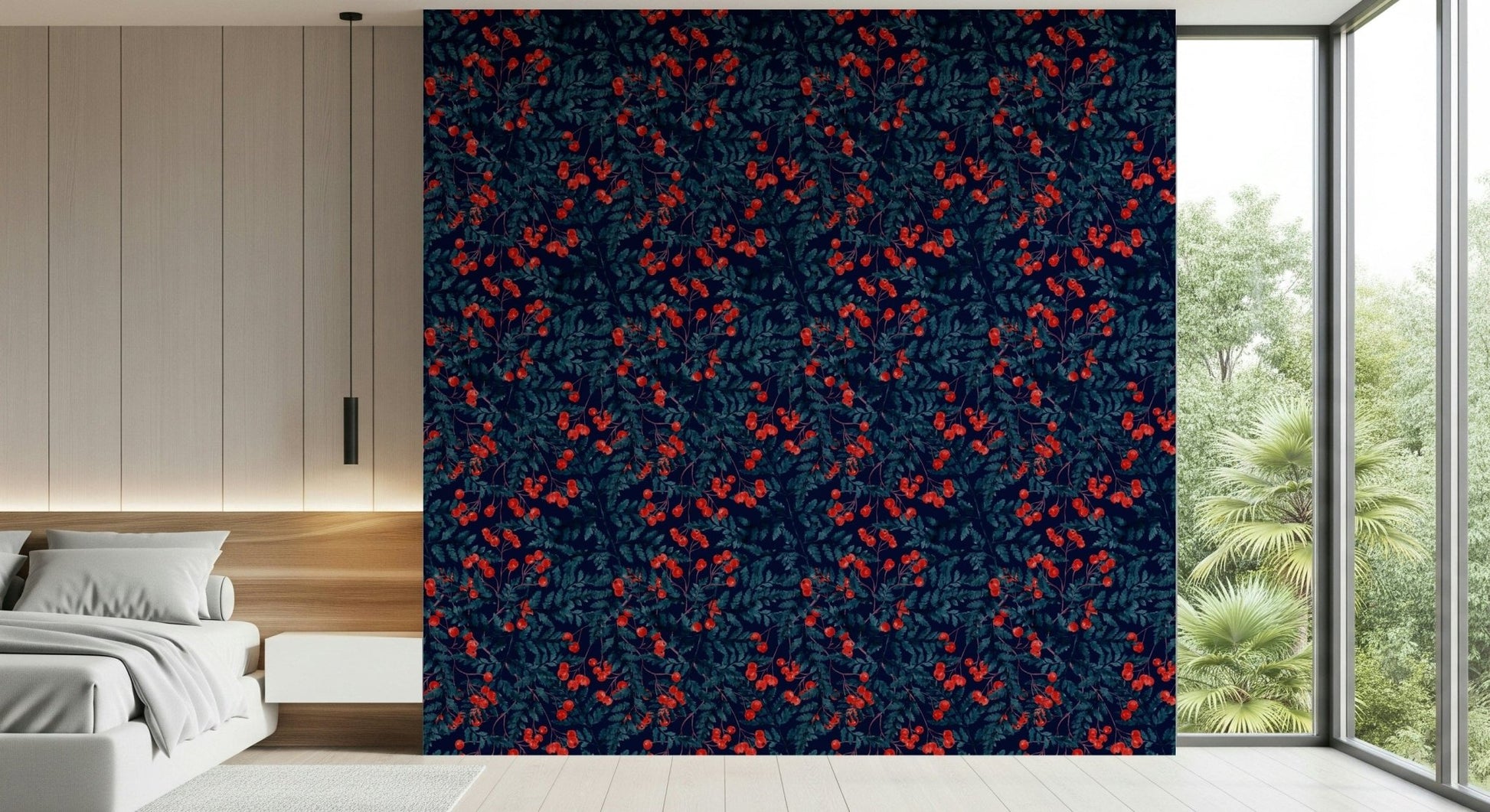 Winter Berries Wallpaper wallpaper mural for a guest room wall.
