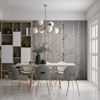 Neutral tree wall mural for living room