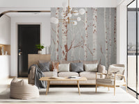 Winter Birch Beauty mural with tall trees