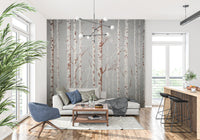 Winter birch trees wall mural design