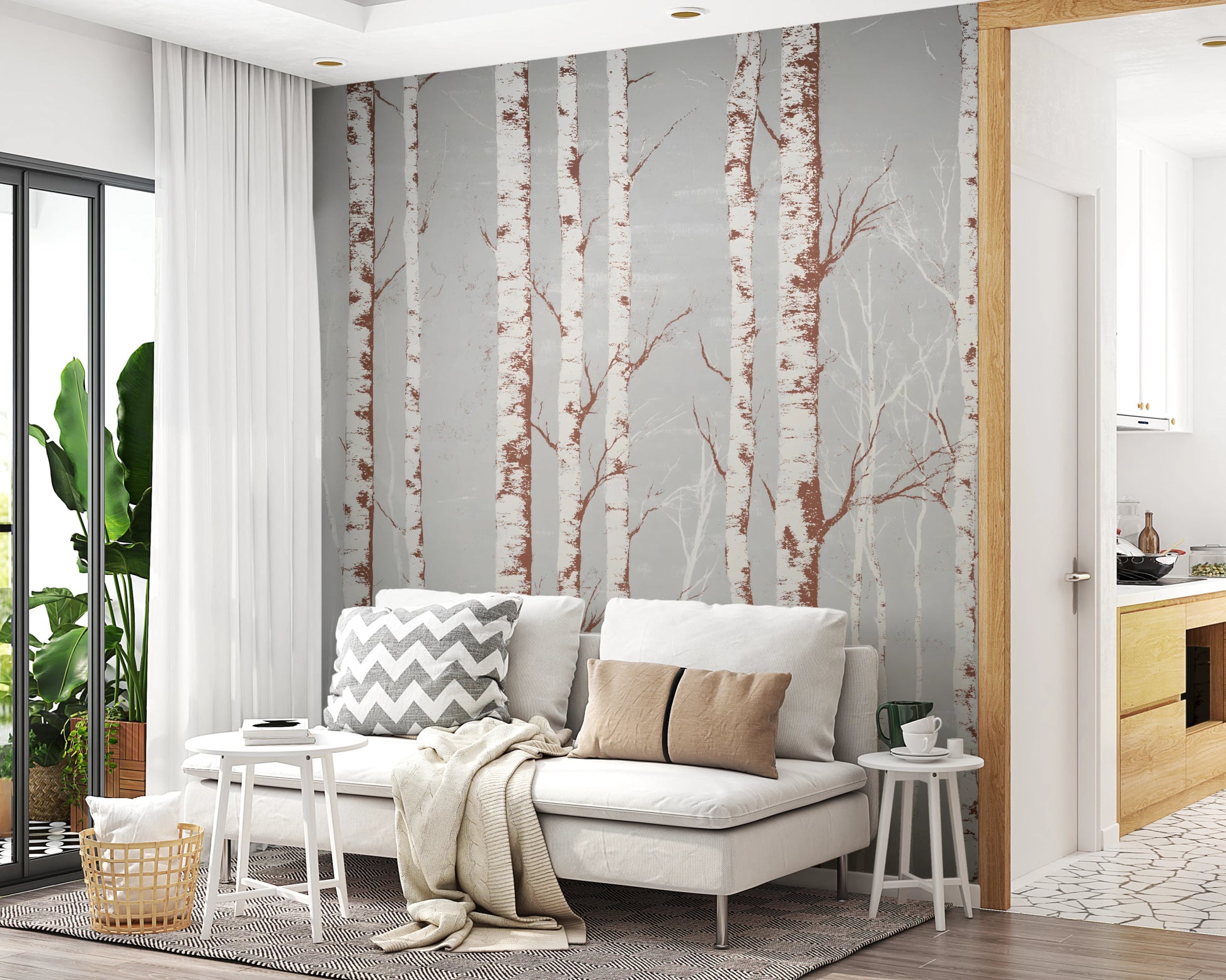 Birch trees wall mural for bedroom