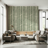 A beautiful subtle winter birch wallpaper mural with delicate trees and light mist.