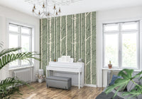 A calming serene forest wallpaper mural that defines a space.