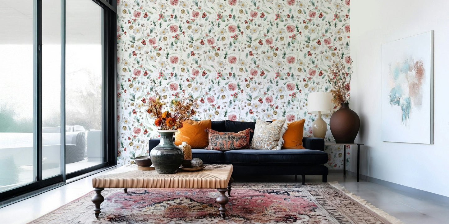 Artistic Winter Bloom Watercolor floral wallpaper light background., GD7204